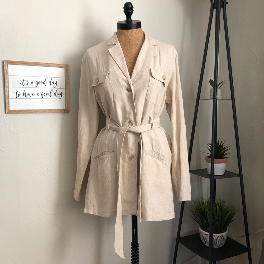 Apostrophe beige buttoned belted linen jacket 12